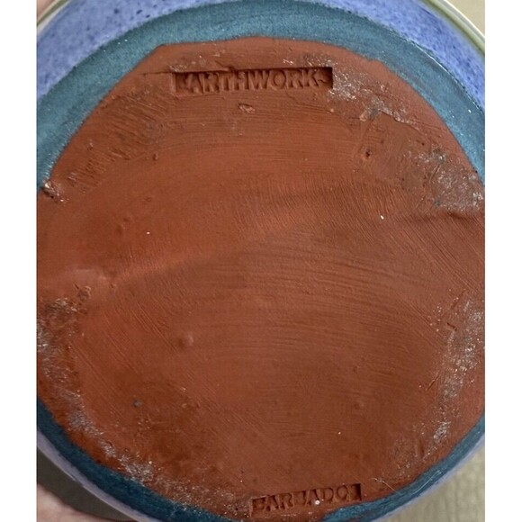 Vtg Earthworks Barbados Studio Art Pottery Bud Vase Blue Green Swirl 5.5in EUC - Picture 7 of 7